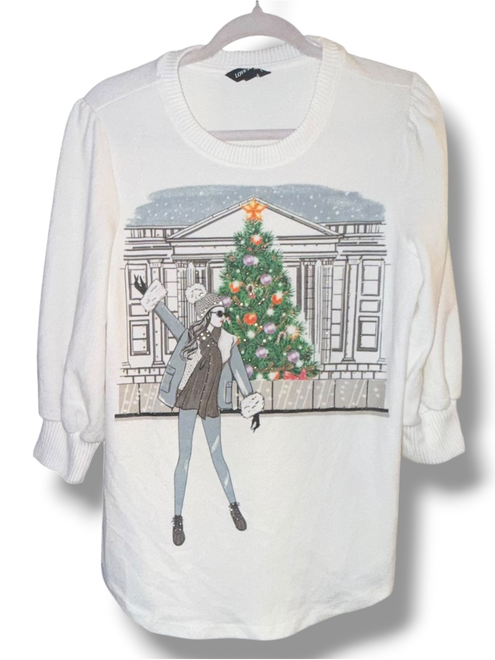 Love & Lace embellished Christmas theme sweater